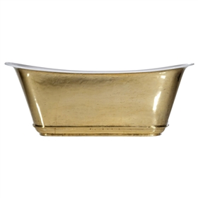 'The Charroux-59-PB' 59" Cast Iron Chariot Tub with PURE METAL Polished Brass Exterior and Drain