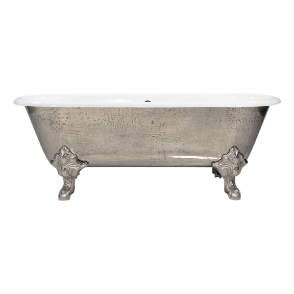 'The Chesterton-PN' Cast Iron Double Ended Clawfoot Tub with PURE METAL Polished Nickel Exterior and Drain