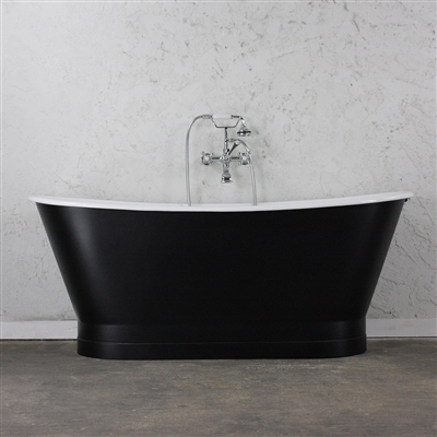 <br>'The Cadogan' 68" Cast Iron French Bateau Tub with Eggshell Soft Onyx Black  Exterior plus Drain<BR>