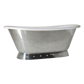 'The Cannes-PZ' 66" Cast Iron French Bateau Pedestal Tub with PURE-METAL Polished Zinc Exterior and Drain