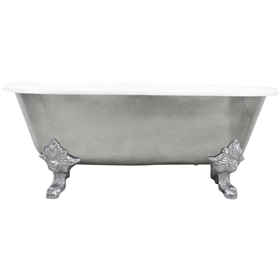 'The Canterbury66' 66" Cast Iron Double Ended Clawfoot Tub with Aged Chrome Exterior and Drain