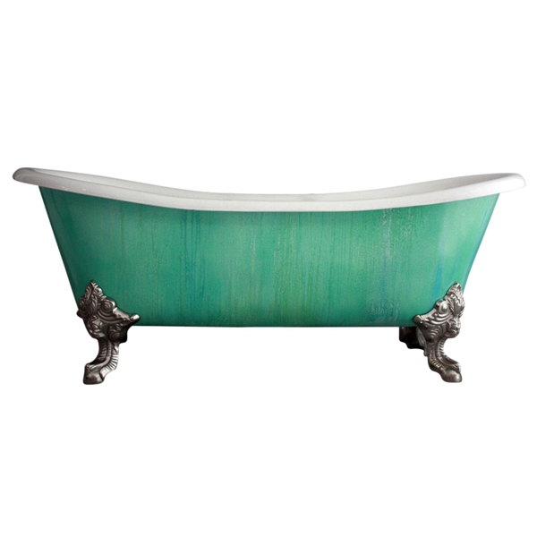 'The Cathryn Adele' Cast Iron French Bateau Clawfoot Tub with Copper Patina Exterior and Drain