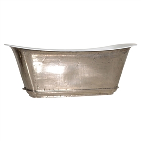 'The Charroux-59-PN' 59" Cast Iron Chariot Tub with PURE-METAL Polished Nickel Exterior and Drain