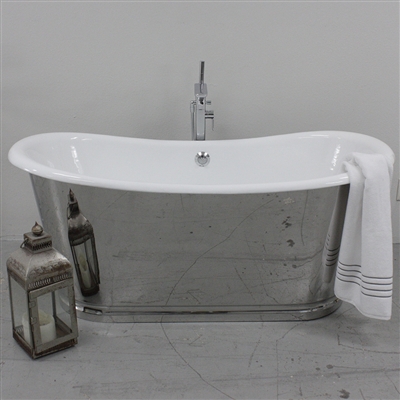 <br>'The Darley' 73" Cast Iron French Bateau Tub Package with MIRROR POLISHED Exterior<BR><BR>Stainless steel outer shell highly polished to a mirror finish<BR>