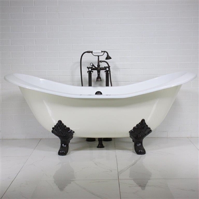 <br>'The Dudley' 73" Cast Iron Double Slipper Clawfoot Tub plus Drain<BR>