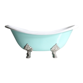 Any Solid Color 'Dunstable-68' 68" Cast Iron Double Slipper Clawfoot Tub with Drain