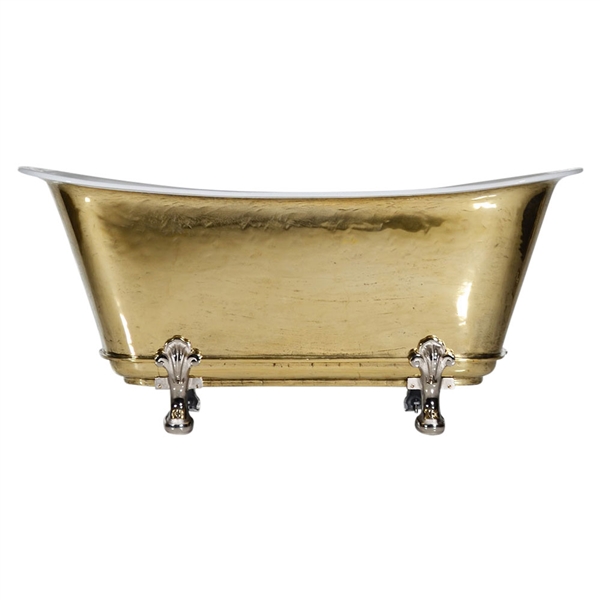 'The Fontenay-PB-59' 59" Cast Iron Chariot Clawfoot Tub with PURE METAL Polished Brass Exterior and Drain