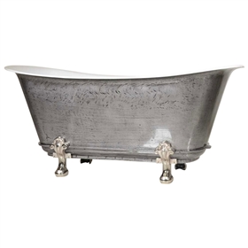 'TheFontenay-IB-59' 59" Cast Iron Chariot Clawfoot Tub with HAND BURNISHED Natural Iron Exterior and Drain