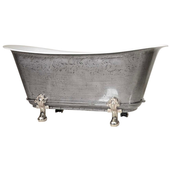 'The Fontenay-IB-73' 73" Cast Iron Chariot Clawfoot Tub with HAND BURNISHED Natural Iron Exterior and Drain