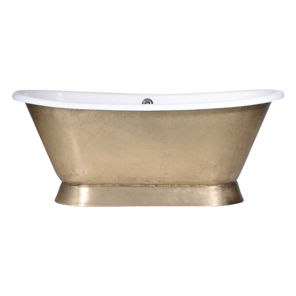 'The Furness-LFBU-66' 66" Cast Iron French Bateau Tub with  Burnished Brass Exterior and Drain