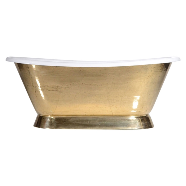 'The Furness-PB-66' 66" Cast Iron French Bateau Tub with PURE METAL Polished Brass Exterior and Drain