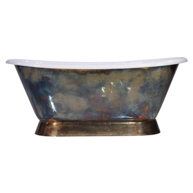 'The Furness-TB-66' 66" Cast Iron French Bateau Tub with PURE METAL Tempered Brass Exterior and Drain