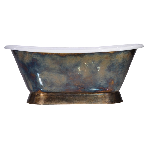 'The Furness-TB-66' 66" Cast Iron French Bateau Tub with PURE METAL Tempered Brass Exterior and Drain