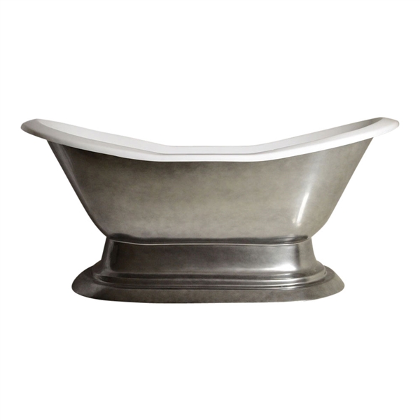 'The Folkestone' 73" Cast Iron Double Slipper Pedestal Tub with Aged Chrome Finish Exterior and Drain