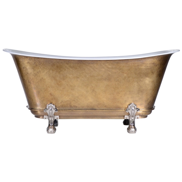 'The FontenayAgedBrass59' 59" Cast Iron Chariot Clawfoot Tub with PURE METAL Aged Brass Exterior and Drain