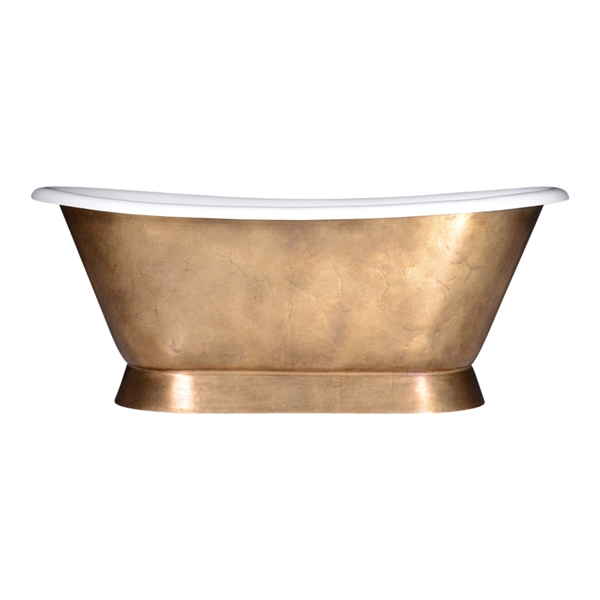 'The FurnessAgedBrass66' 66" Cast Iron French Bateau Tub with PURE METAL Aged Brass Exterior and Drain