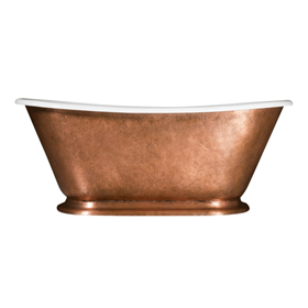 'The Gigi Aged Copper60' 60" Cast Iron Petite Bateau Tub with PURE METAL Aged Copper Exterior and Drain