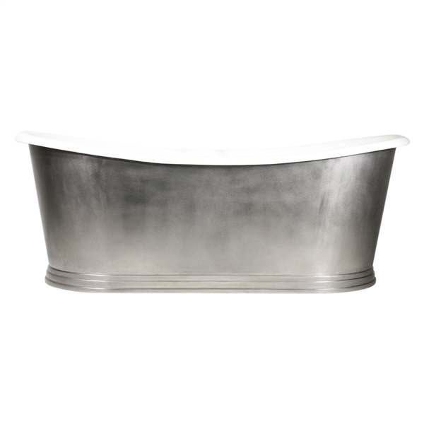 'The Hamilton59' 59" Cast Iron French Bateau Tub with Burnished Stainless Steel Exterior with Penhaglion Step Base and Drain