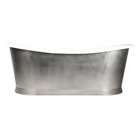 'The Hamilton68' 68" Cast Iron French Bateau Tub with Burnished Stainless Steel Exterior with Penhaglion Step Base and Drain