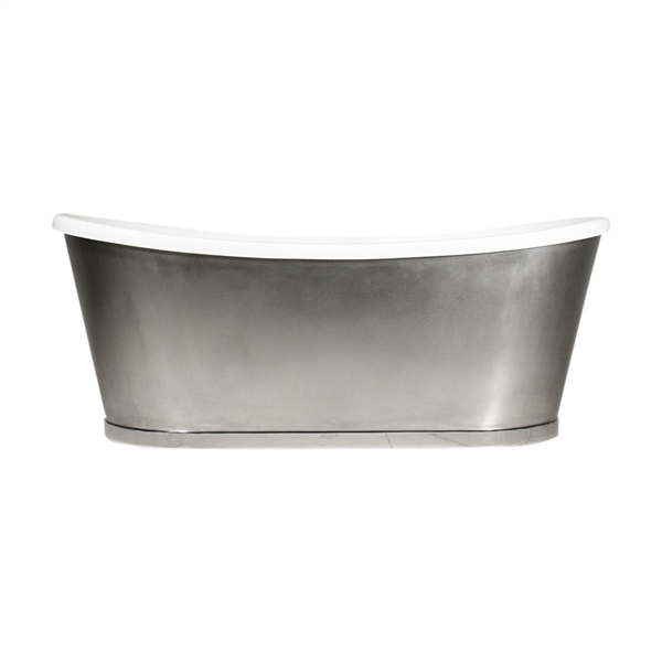 'The INCHMARNOCK73' 73" Lightweight Acrylic Interior French Bateau Tub with Mixed Stainless Steel Exterior and Drain