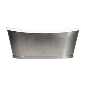 'The IONA59' 59" Lightweight Acrylic Interior French Bateau Tub with a Burnished Stainless Steel Exterior and Drain