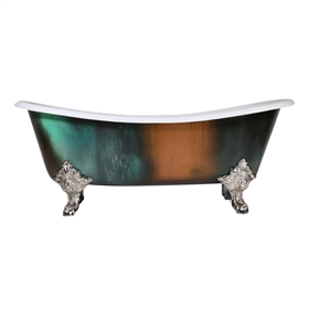 'The Lanercost' Cast Iron French Bateau Clawfoot Tub with Copper Patina Exterior and Drain