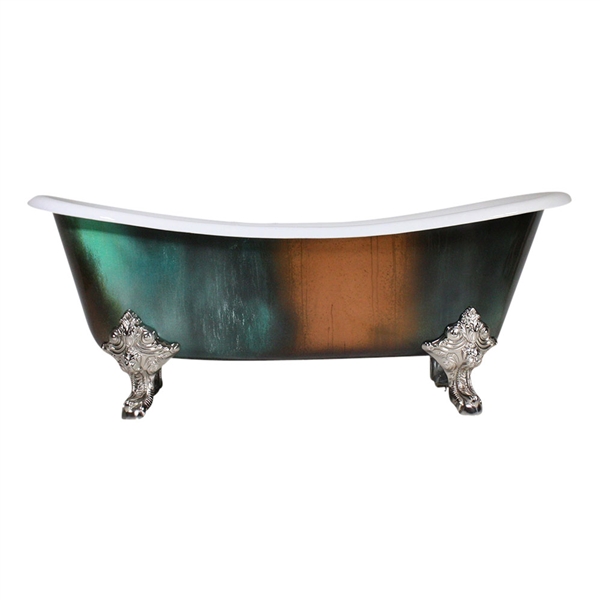 'The Lanercost' Cast Iron French Bateau Clawfoot Tub with Copper Patina Exterior and Drain