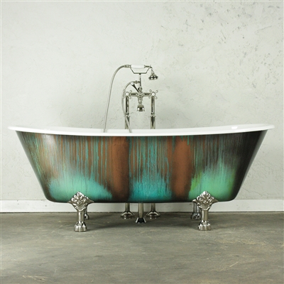 'The LanercostBT68' 68" Cast Iron French Bateau Clawfoot Tub with Copper Patinated Exterior