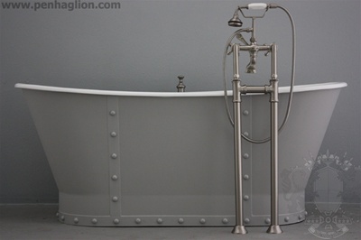 <br>'The Langdon' 68" Cast Iron French Bateau Tub with Straps and LIGHT GREY Exterior<BR>