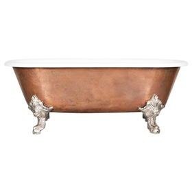 'The Lille-66' 66" Cast Iron Double Ended Clawfoot Tub with a 20-Year Old Aged Copper Exterior and Drain