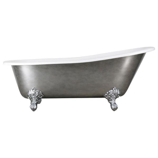 'The Marrick' 67" Cast Iron Single Slipper Clawfoot Tub with Aged Chrome Exterior and Drain