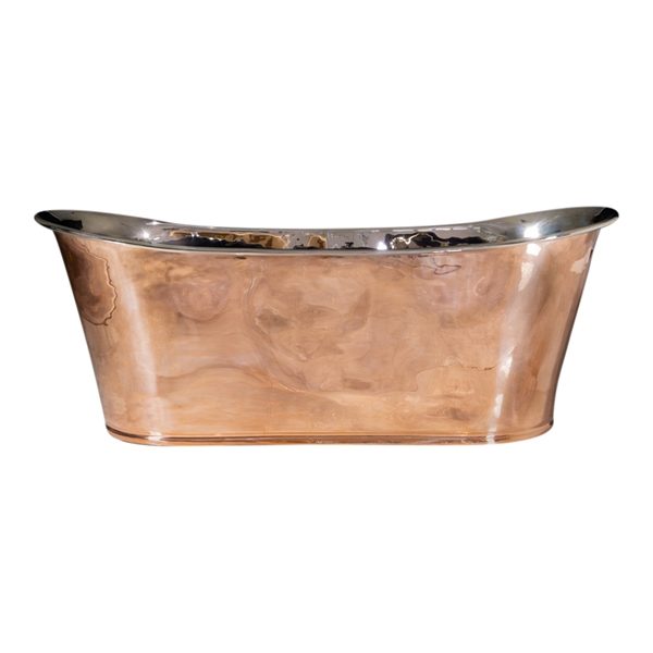 'The Marrakesh-CN-59' 59" Solid Copper French Bateau Tub with Polished Copper Exterior and Polished Nickel Interior