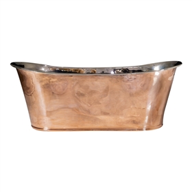 'The Marrakesh-CN-73' 73" Solid Copper French Bateau Tub with Polished Copper Exterior and Polished Nickel Interior