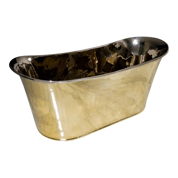 'The Marrakesh-BN-67' 67" Solid Brass French Bateau Tub with Polished Brass Exterior and Polished Nickel Interior