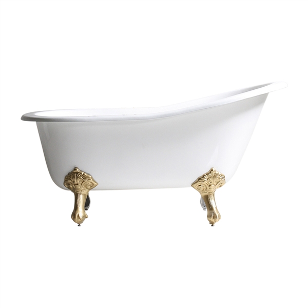 Any Solid Color 'Michelham-57' 57" Cast Iron Single Slipper Clawfoot Tub with Drain