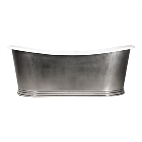 'The NonSuch59' 59" Cast Iron French Bateau Tub with Mixed Finish Stainless Steel Exterior with Penhaglion Step Base and Drain
