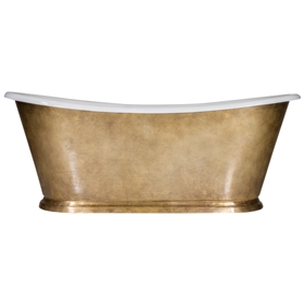 'The ParisAgedBrass67' 67" Cast Iron French Bateau Tub with PURE METAL Aged Brass Exterior and Drain