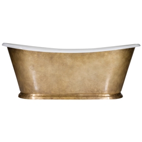 'The ParisAgedBrass73' 73" Cast Iron French Bateau Tub with PURE METAL Aged Brass Exterior and Drain