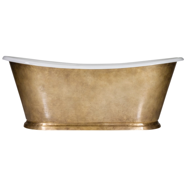 'The ParisAgedBrass73' 73" Cast Iron French Bateau Tub with PURE METAL Aged Brass Exterior and Drain