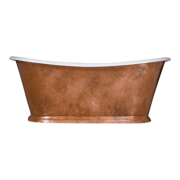 'The Paris Aged Copper67' 67" Cast Iron French Bateau Tub with PURE METAL Aged Copper Exterior and Drain