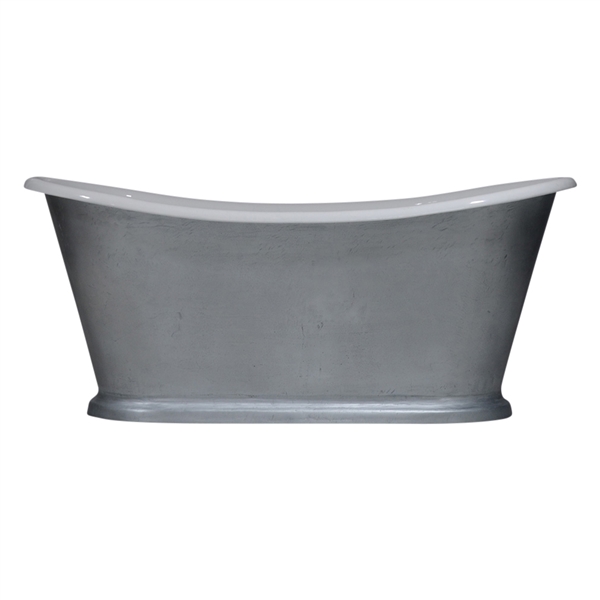 'The Paris-LFZC-67' 67" Cast Iron French Bateau Tub with Burnished Zinc Exterior and Drain