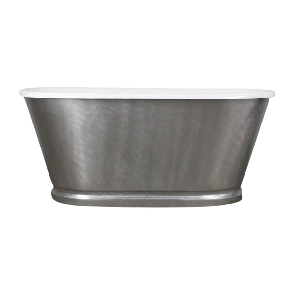 'The Royston61' 61" Cast Iron Double Ended Tub with Burnished-80 Non-Reflective Angled Stainless Steel Exterior with Rogeat Base and Drain