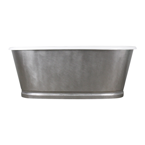'The Royston73' 73" Cast Iron Double Ended Tub with Burnished-80 Non-Reflective Angled Stainless Steel Exterior with Rogeat Base and Drain