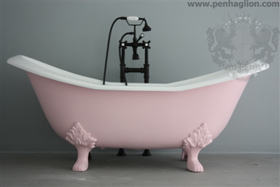<strong>'The Rufford' </strong><br>73" Cast Iron Double Slipper Clawfoot Tub with EGGSHELL PINK Exterior<BR><br><br>Eggshell matte soft pink exterior finish<br>