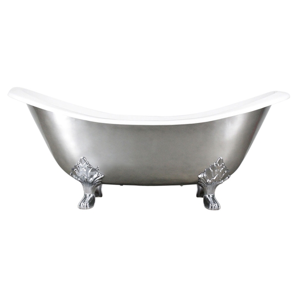 'The Salisbury68' 68" Cast Iron Double Slipper Clawfoot Tub with Aged Chrome Exterior and Drain