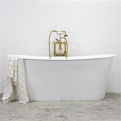 <br>'The Sandringham'  68" Cast Iron French Bateau Bathtub with HIGH GLOSS WHITE Exterior plus Accessories<br><br>High gloss white aluminum exterior shell<br>