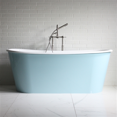 <br>'The Skye' 68" Cast Iron French Bateau Tub with GLOSS AQUATINT BLUE Exterior with Drain<br>