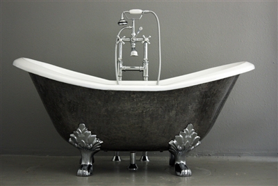 <br>'The Stratford' 61" Cast Iron Double Slipper Clawfoot Tub with a HAND BURNISHED Natural Iron Exterior plus Drain<BR>