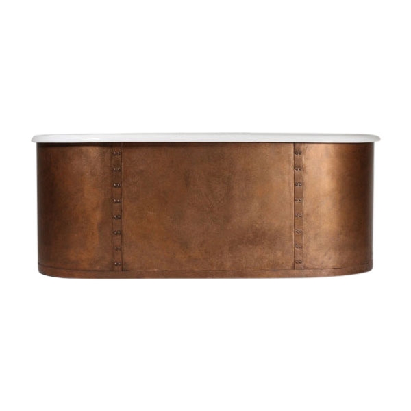 'The Ulverscroft73' 73" Cast Iron Double Ended Tub with Aged Copper Riveted Straps Exterior and Drain