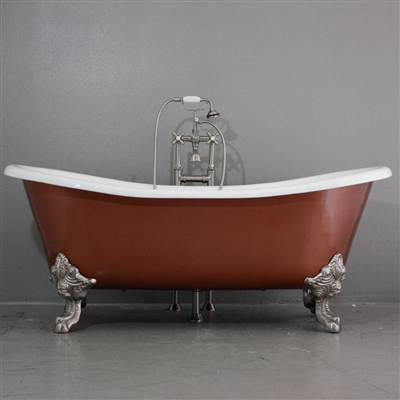 <br>'The Welbeck' 73" Cast Iron French Bateau Clawfoot Tub with Copper Effect Finish Exterior plus Drain<BR>